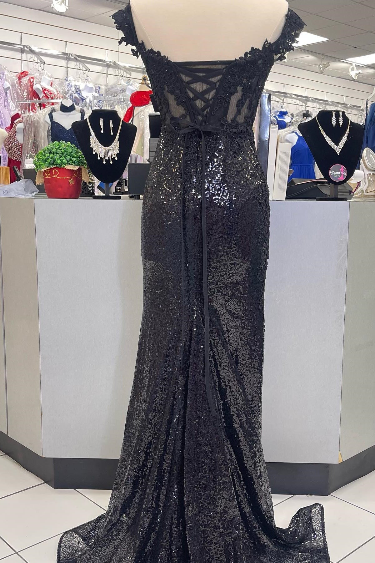 Vestido Weitese con apliques de encaje negro y lentejuelas, vestido formal de sirena, vestido de fiesta